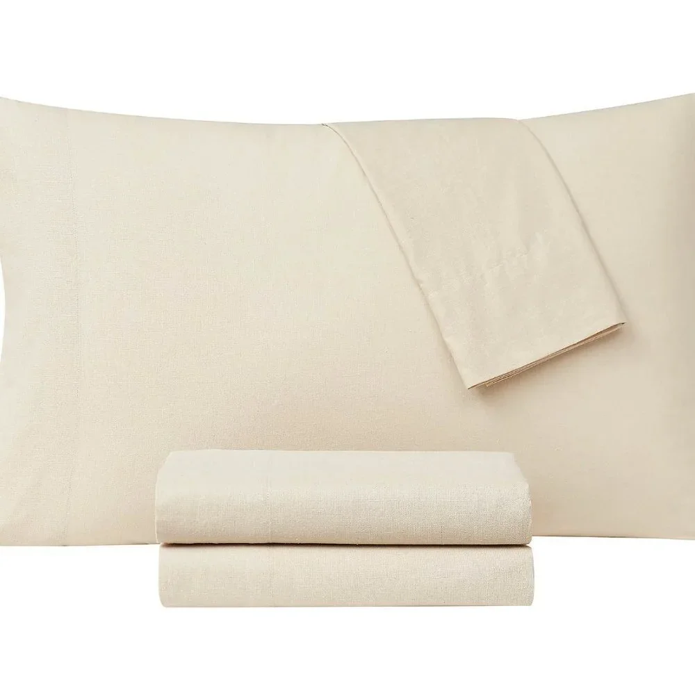 FRYE Linen Cotton Blend Beige TWIN Sheet Set 3PC